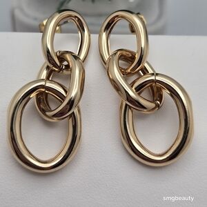 Gold Tone Three Links Linked Drop Earrings 925 Sterling Silver Posts 1.5” NWOT